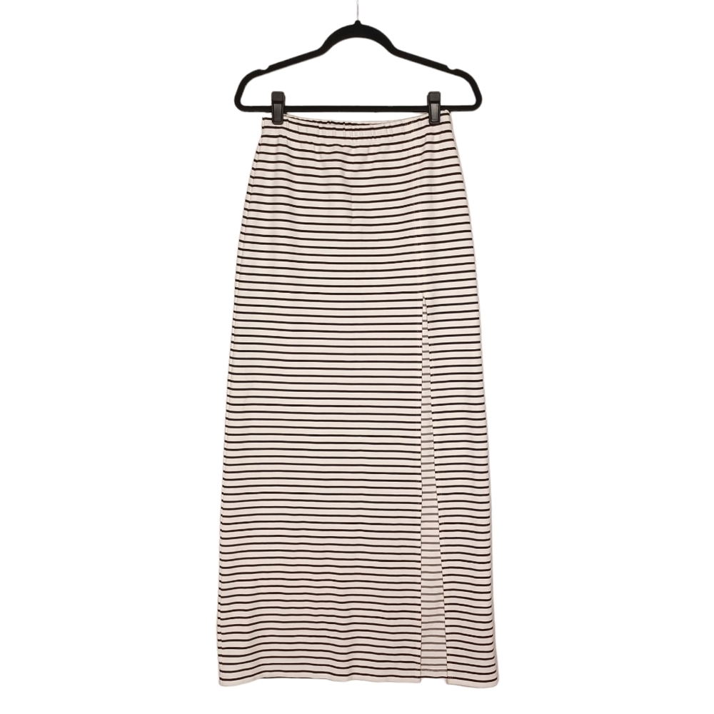 CAMEO White Black Thin Stripe Pull On Slit Maxi Stretchy Skirt Small